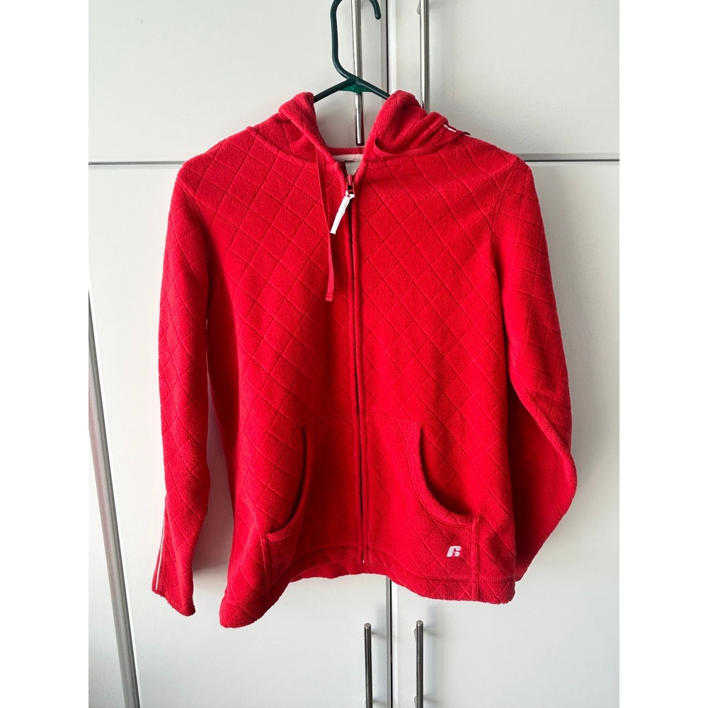 Russell‎ Athletic Womens Red Quilted Fleece Full Zip Hoodie Sweatshirt Small